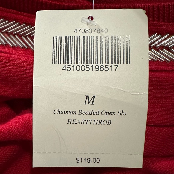 NWT Boston Proper Chevron Beaded Open Sleeve Sweater Heartthrob Red Holiday Glam - Picture 10 of 11
